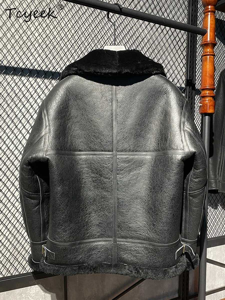 Tcyeek Real Sheepskin Fur Coat Mens Fashion Motorcycle Jacket Leather Jacket Winter Clothing Warm Mens Natural Fur Coat W241213