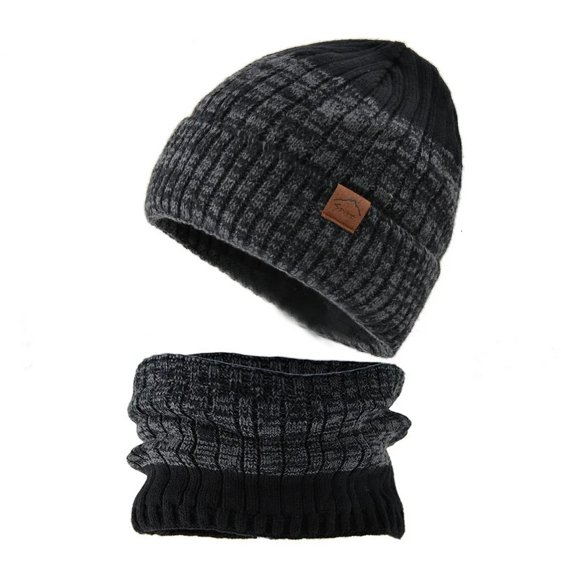 Mens winter hat zipper hat scarf set plush velvet lining womens thick hat warm Beanie hat Balaclav knitted hat 241205