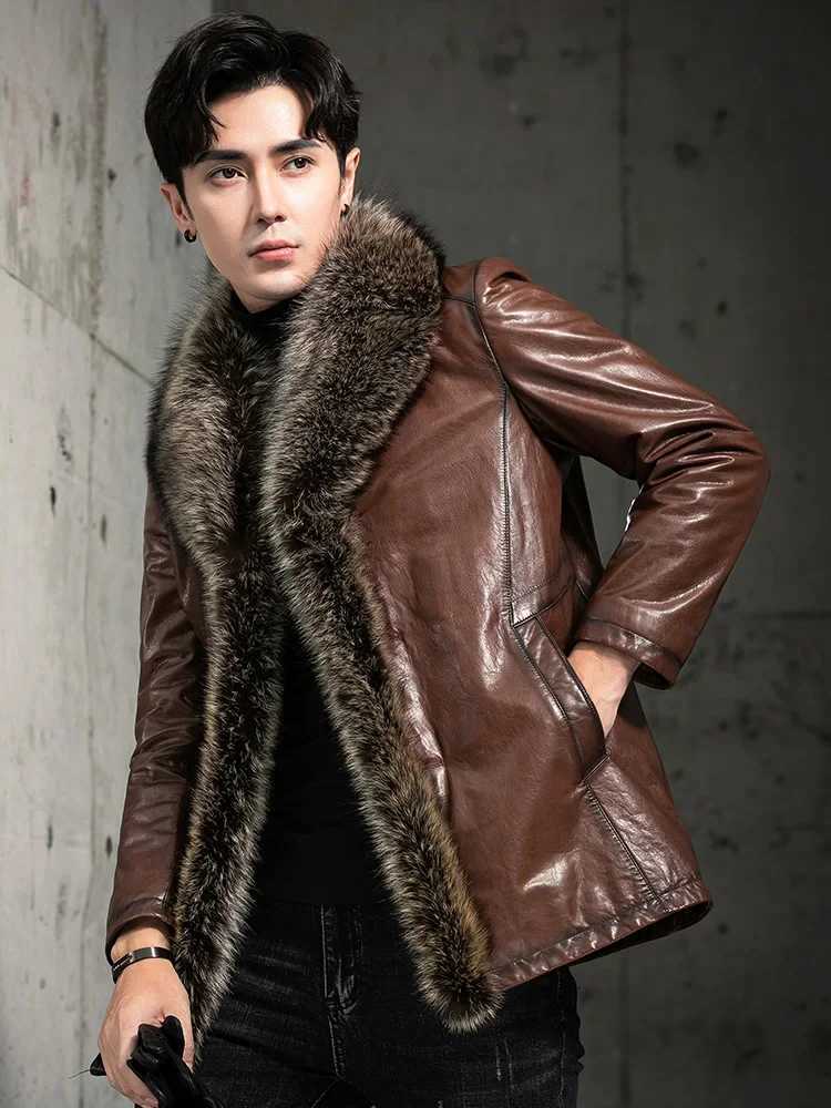 Quick view Wish list Winter Warm Raccoon Dog Fur Collar Coat Man Natural Mink Fur Liner Jacket Men Clothes Casual Sheepskin Real Leather Coats W241213