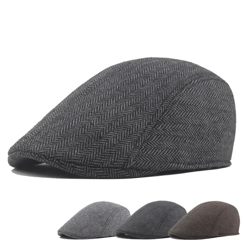 Fashionable mens beret highquality autumn and winter wool hat herringbone flat classic artist 241210