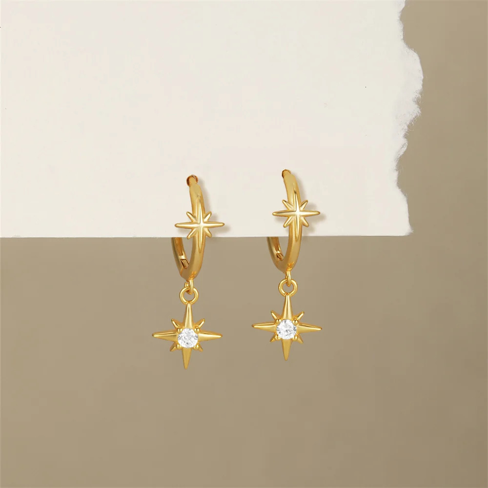 CANNER 925 Silver Minimally ed Octagonal Star Pendant Drop Earrings For Women 18K Gold Plated Ins Versatile Fine Jewelry 241214