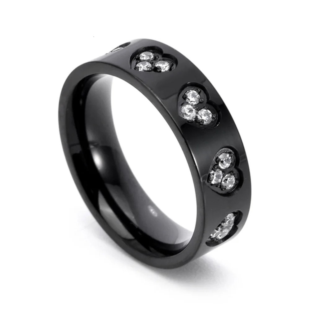 Korean Style Men And Women Love Inlaid White Stone Steel Ring Personality Simple Couple Jewelry Rings 241213