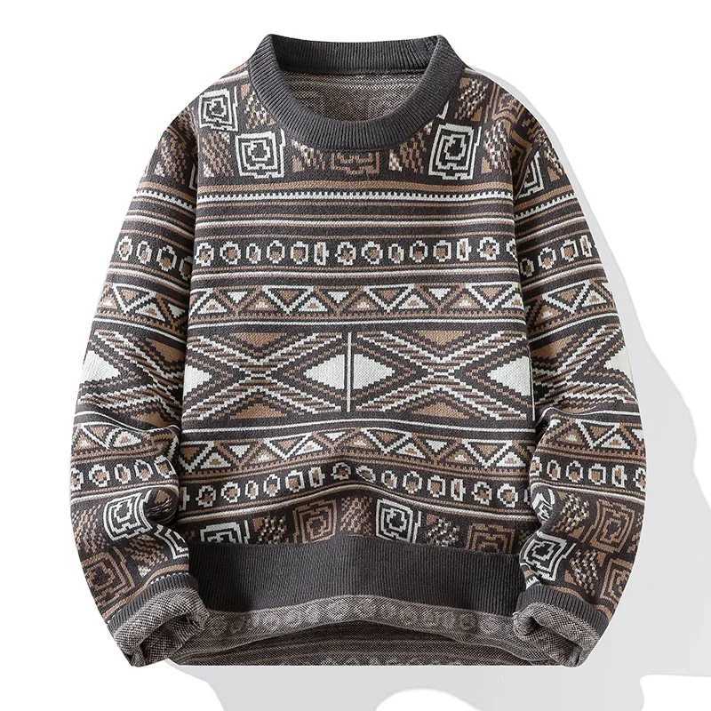 High Quality Mens Fashion Stripe Pattern Sweater Autumn/Winter Loose Knitted Mens Sweater Youth Thick Warm Wool Zipper S-6XL T241214