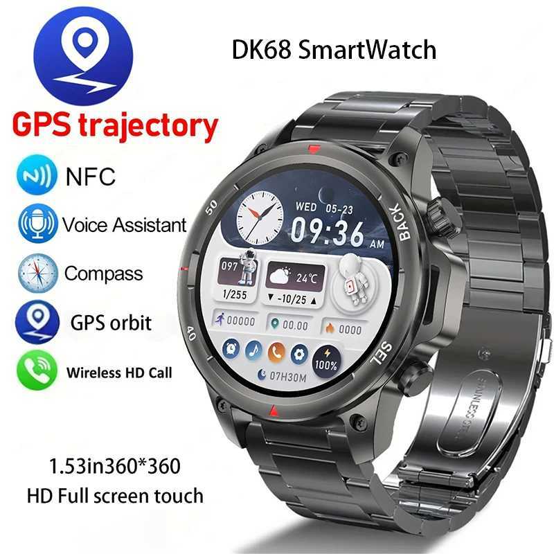 High Quality New Outdoor Military DK68 Mens Smart Watch NFC Access Control Unlock BT Wireless Call Health Sports Womens Smart Watch O241213