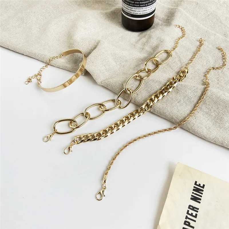 Mole Boho Thick Gold Color Charm Bracelets Bangles New Fashion Jewelry Punk Cu Cuban Chain Bracelets Set for Women GiftsXJ241214