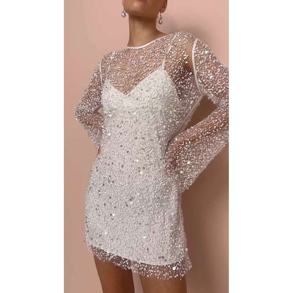 Women's Size Bubble Bead See Through Mesh Two-Piece Set With Suspender Dress