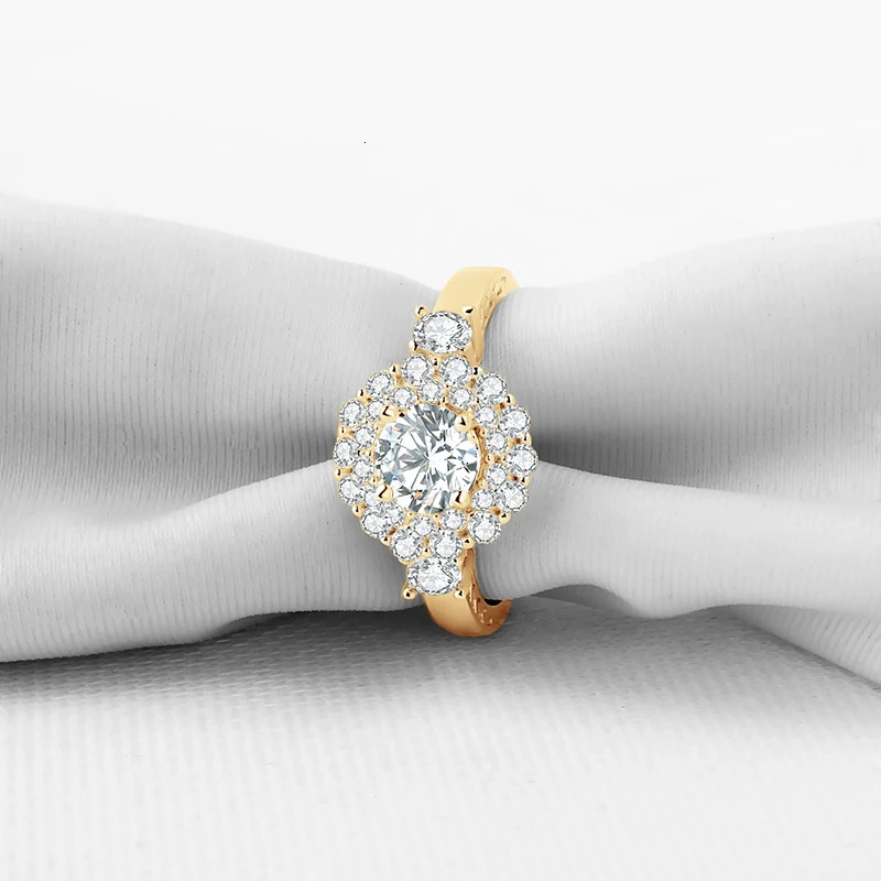 Lnngy Certified 06ct Round Cut Wedding Ring 10K Solid Gold Rings for Women Cluster Zircon Jewelry Gift 241213