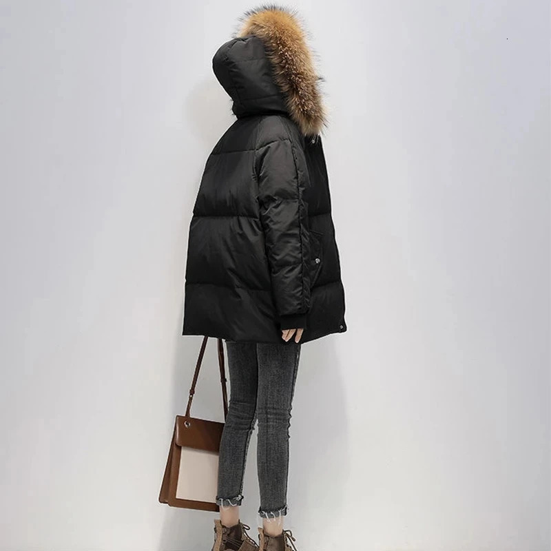 S3XL 2024 Down Apron Womens Winter Short Loose Jacket Korean Big Fur Collar Park 241212