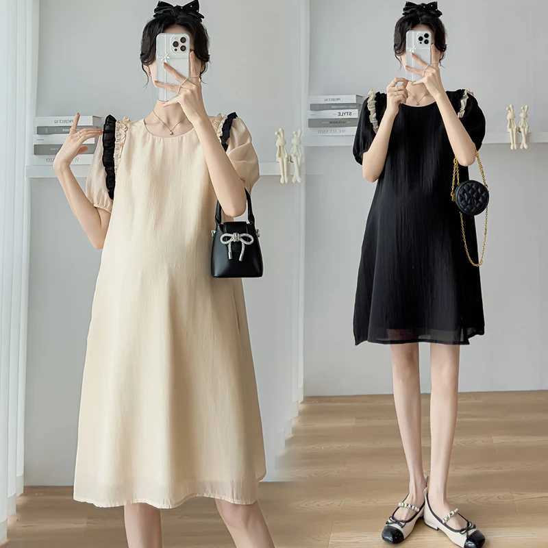 Short Materni Summer Dress Plus Size Block Clolor Ruffles Patchwork Pregnant Woman A-line Dress Sweet Pregnancy Mini DressesXJ241213