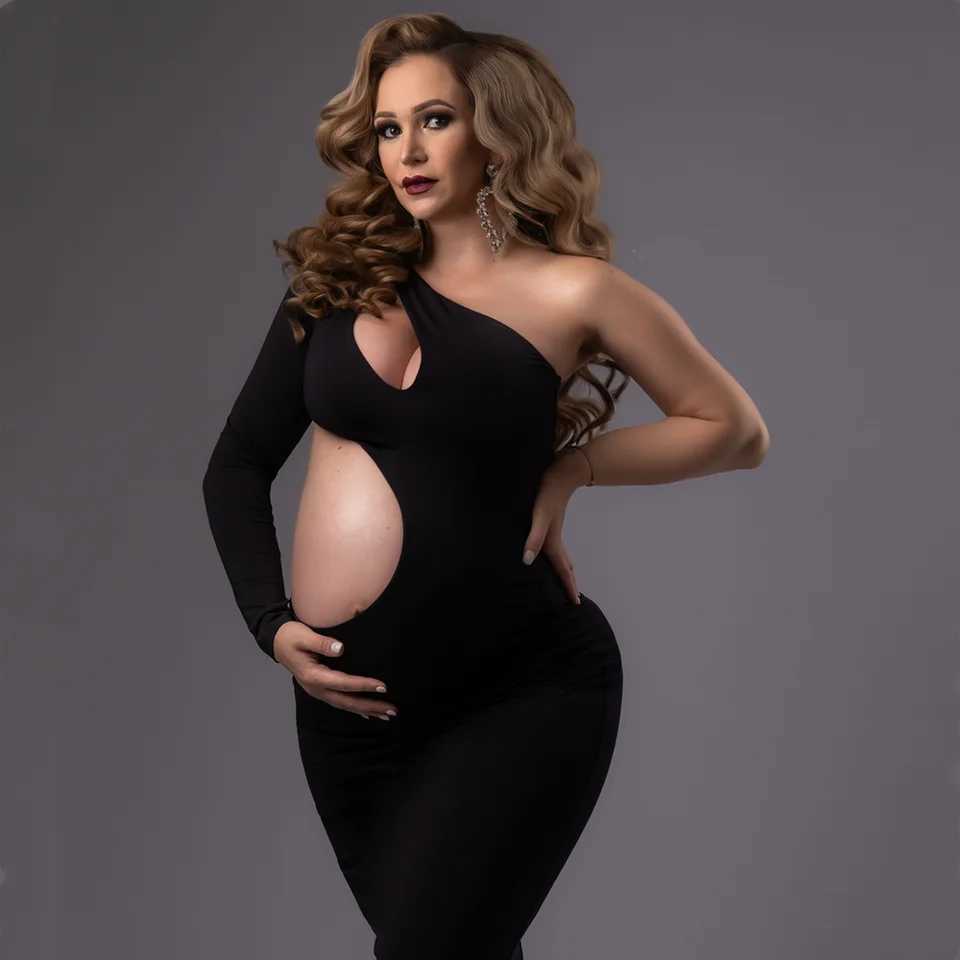 Slope Shoulder Skinny Materni Photography Dress Stretchy Pregnant Woman Photo Shoot DressXJ241213