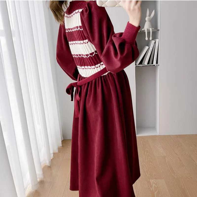 Materni Autumn Winter Thick Sweaters Patchwork Corduroy Materni Dress Fashion In A Line Clothes for Pregnant Women PregnancyXJ241213