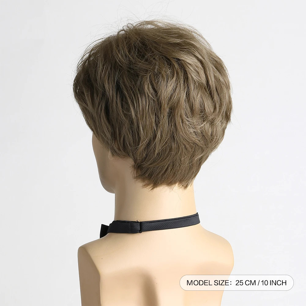 Synthetic Hair Short Curly Brown Wig for men Layered Heat Resistant Wigs With Bangs For Daily Use 241213