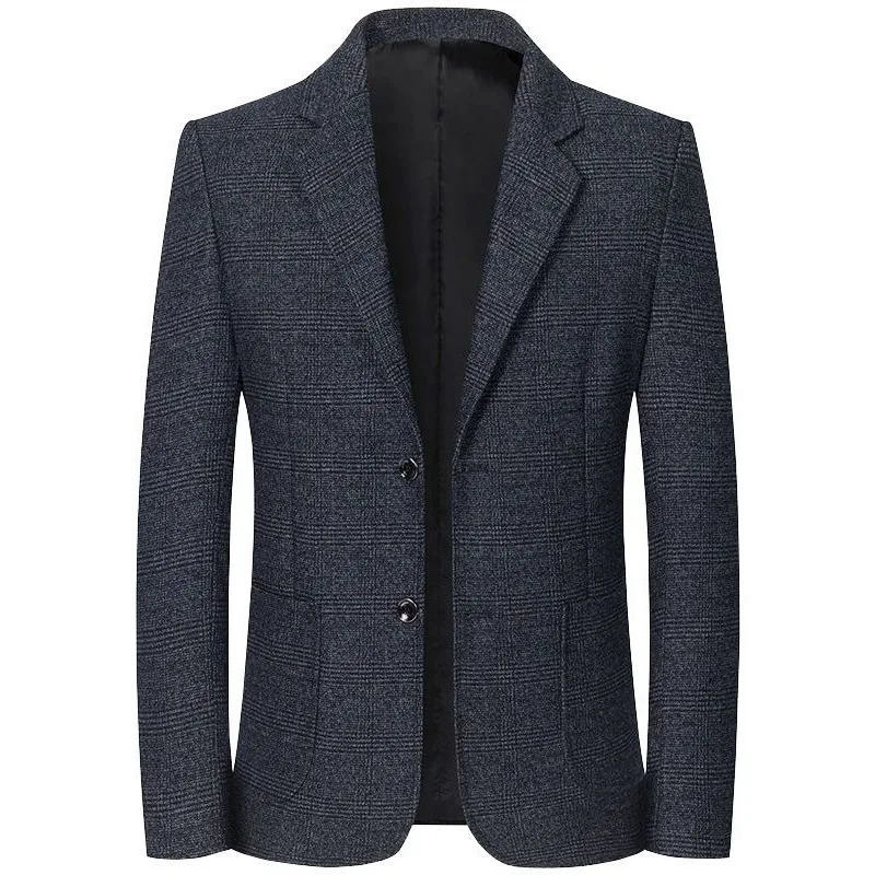 Spring Autumn Mens Plaid Blazers Smart Casual Formal Suits Jackets Coat Men Fashion Slim Fit Turn Down Collar Outerwear 241211