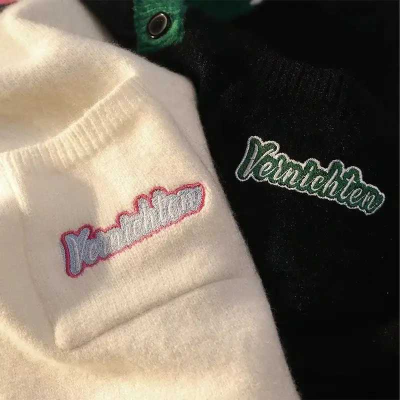 American Hip Hop Street Mens and Womens Fashion Polo Sweater Academy Style Autumn and Winter Loose Retro Knitted Harajuku Top M241214