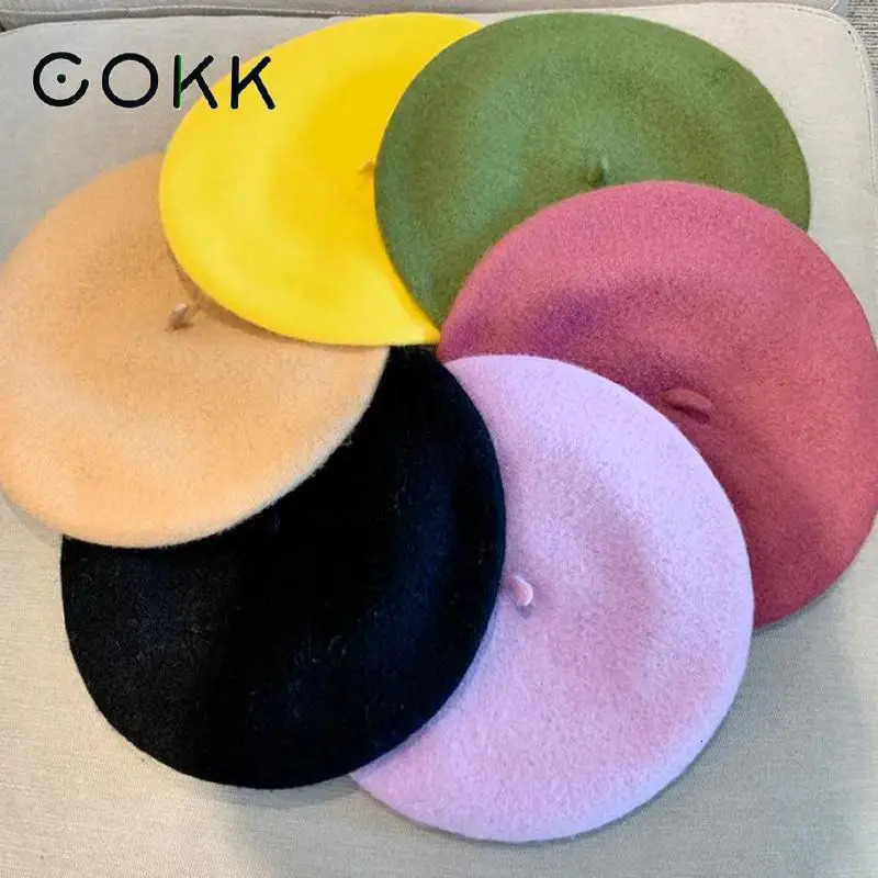 Winter hat womens beret painted autumn winter flat bottomed French artist girl retro warm casual 241210
