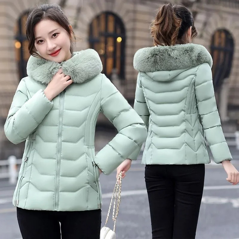 2024 winter jacket womens Parka fashion long coat wool lining hooded Parkas ultrathin with fur collar warm chiffon 241212