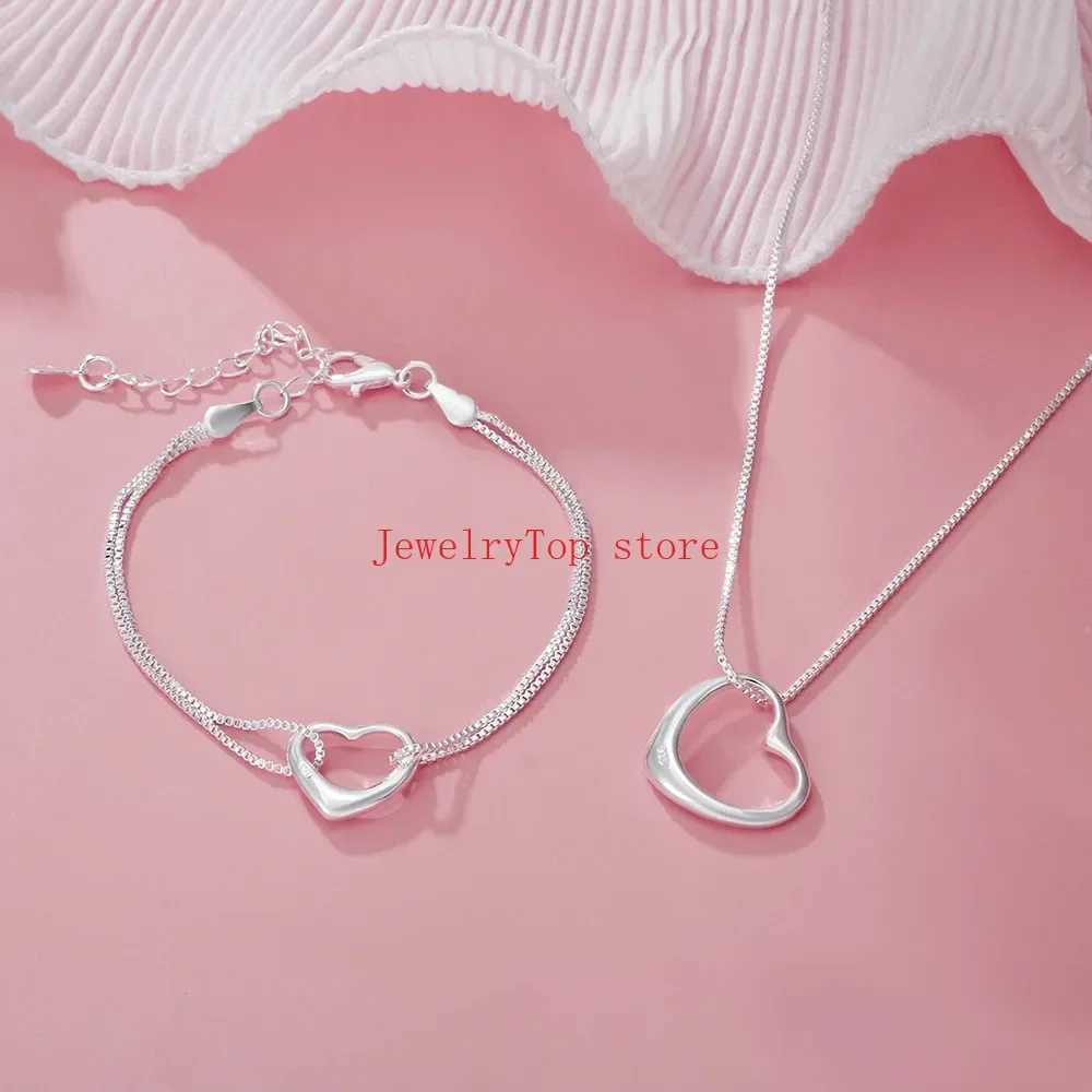 Fine wholesale 925 Sterling silver heart bracelets necklaces for women fashion designer wedding engagement sets Christmas giftXJ241214
