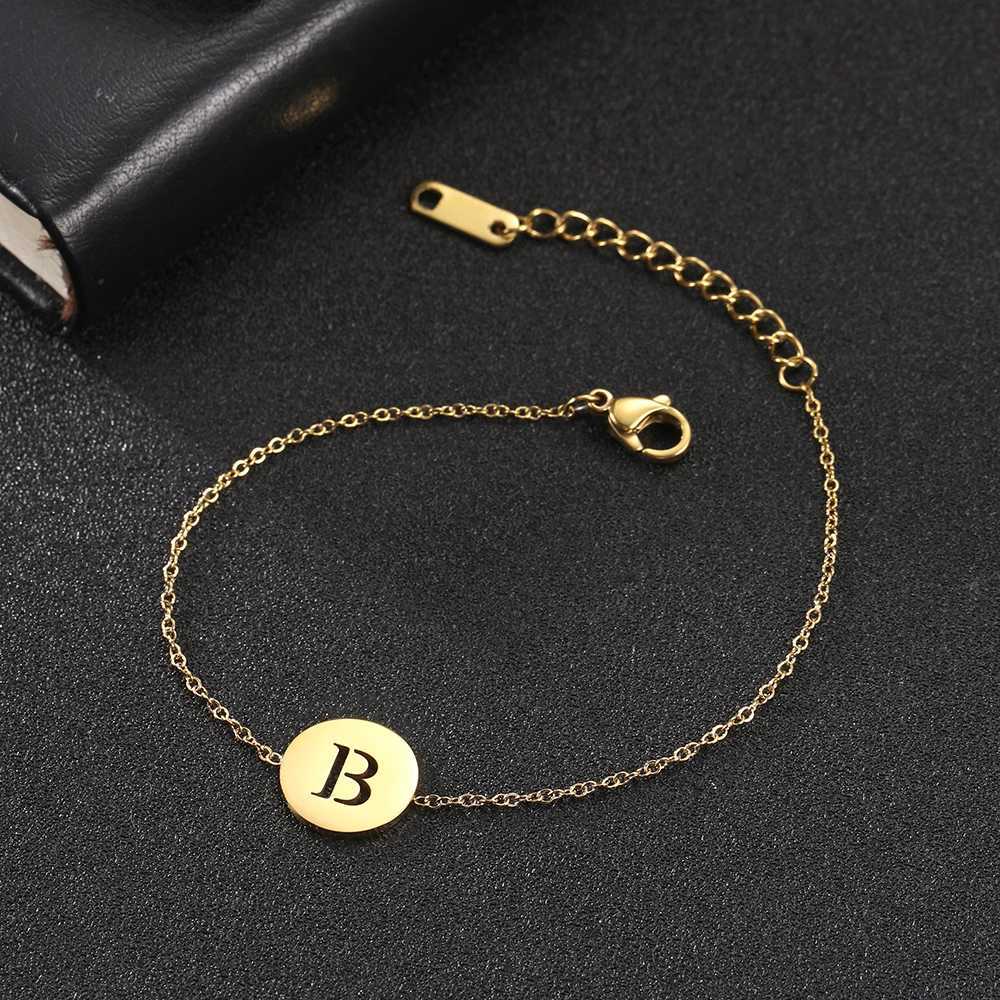 Hollow Alphabet A-Z Round Pendant Bracelets Stainl Steel Bracelets for Men Women Trend Jewelry for Party Gift (17+5CM)XJ241214