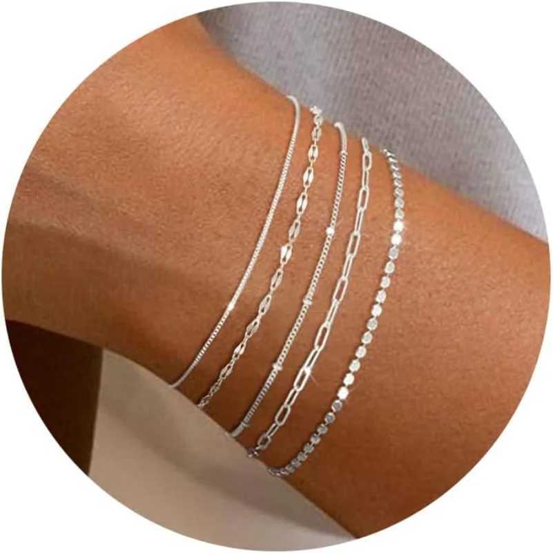 14K Dainty Gold Plated Stackable Bracelets for Women Tren Chain Bracelets Perclip Adjustable Tennis Cute JewelryXJ241214