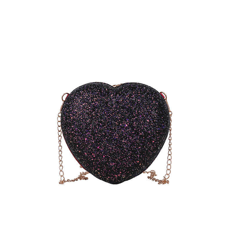 summer bright bag womens new solid color Sequin peach heart chain Single Shoulder Messenger Bag sweet lady bag
