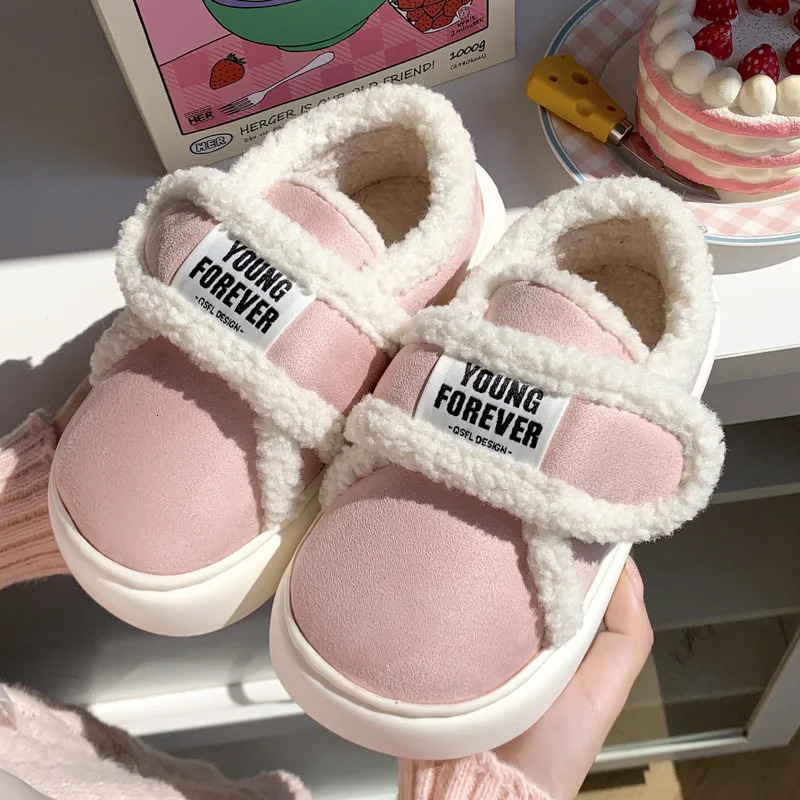 Warm Cotton Slippers Women Men Winter Platform Shoes Soft Plush Thick Sole Couples Indoor Home Floor Footwear With Heels 241214