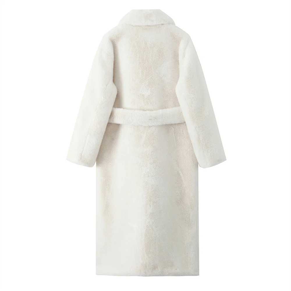 UNIZERA with belt lapel solid color medium to long plush coat autumn and winter new warm coat for women W241213