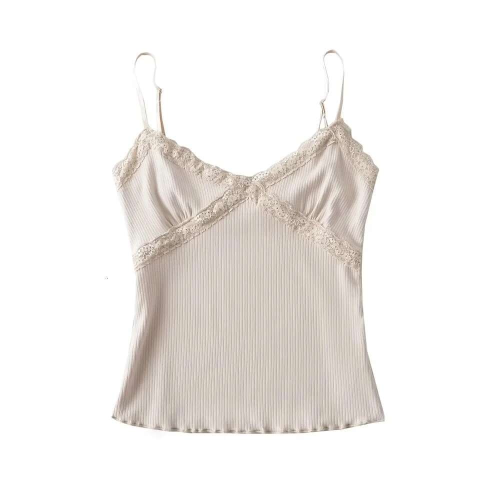 Summer Fresh Edition Lace Edge V-neck Top for Women, Elastic Tight Short Strap Top, 2024 Versatile New Trendy Clothing Ins