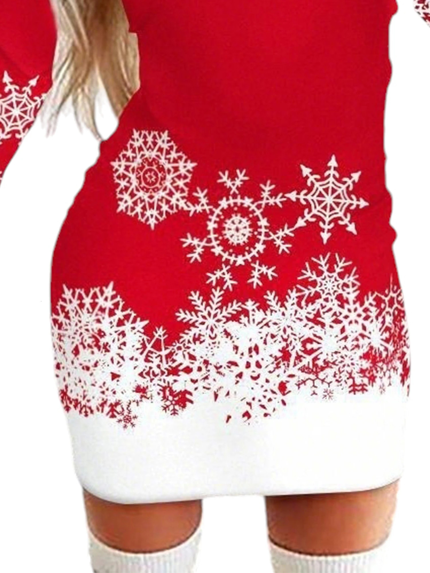 Christmas Knitted Mini Dress Printed Long Sleeve Pullover Party Gowns Clubwear 241212