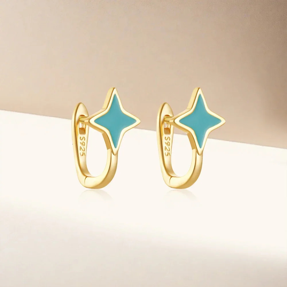 VAL 925 Sterling Silver Oil Dripping Star Stud Earring for Women Fashion Ear Buckles Earrings Students Birthday Party Jewelry 241214