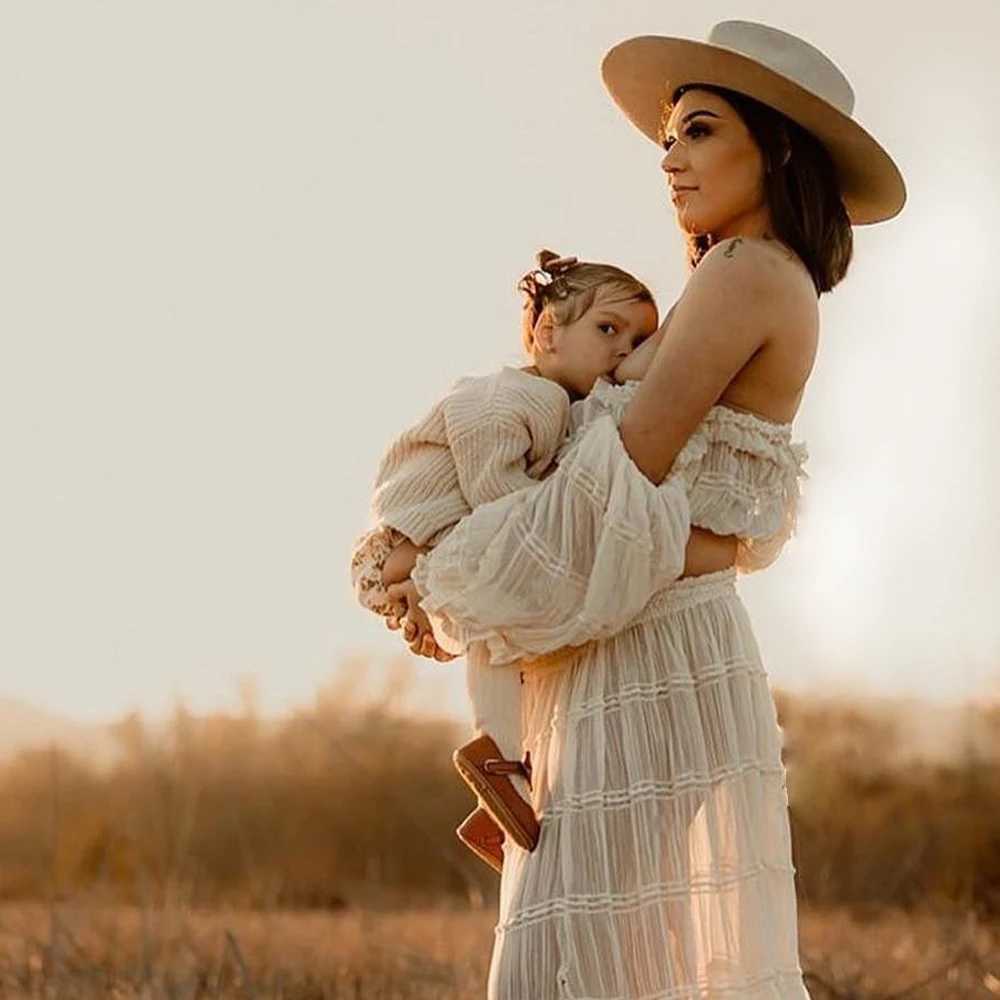 Materni Gown For Photo Shoot Pleated Chiffon Long Sleeve Off Shoulder Four Piece Boho Sle Dress Photography Dress For WomenXJ241213