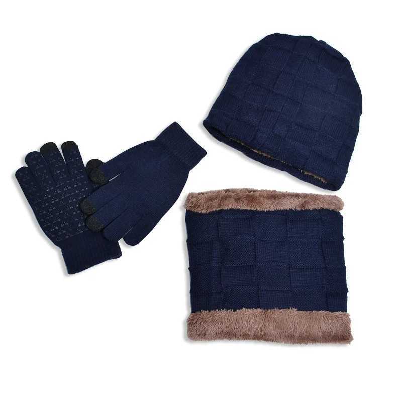 3-piece winter childrens hat glove scarf set neck warm five finger gloves plus velvet knitted hat childrens and boys accessories W241213