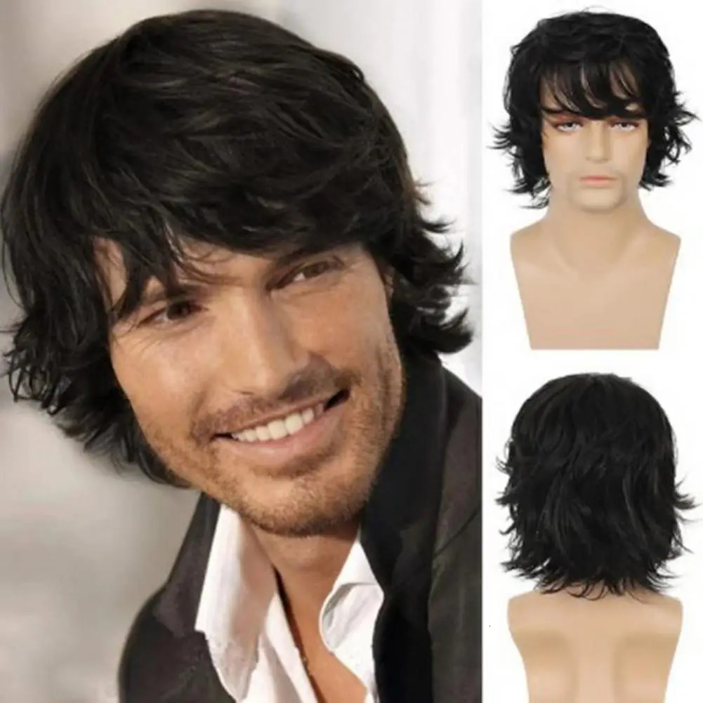 Short Men Wig Men Curly Wig Natural Looking Mens Short Curly Wig with Bangs Black Brown Golden High Temperature for Fluffy 241213