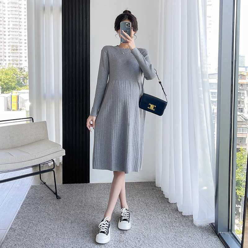 5086# Autumn Winter Fashion Knitted Materni Sweaters Dress Elegant A Line Loose Clothes for Pregnant Women PregnancyXJ241213