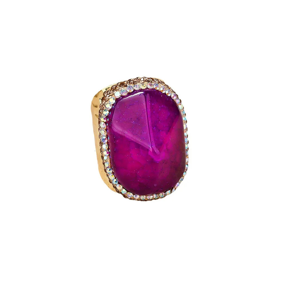 YEEVAA Purple Agate Gemstone Ring Healing Crystal Adjustable Handmade Wide14k Gold Plated Jewelry Gift 241214