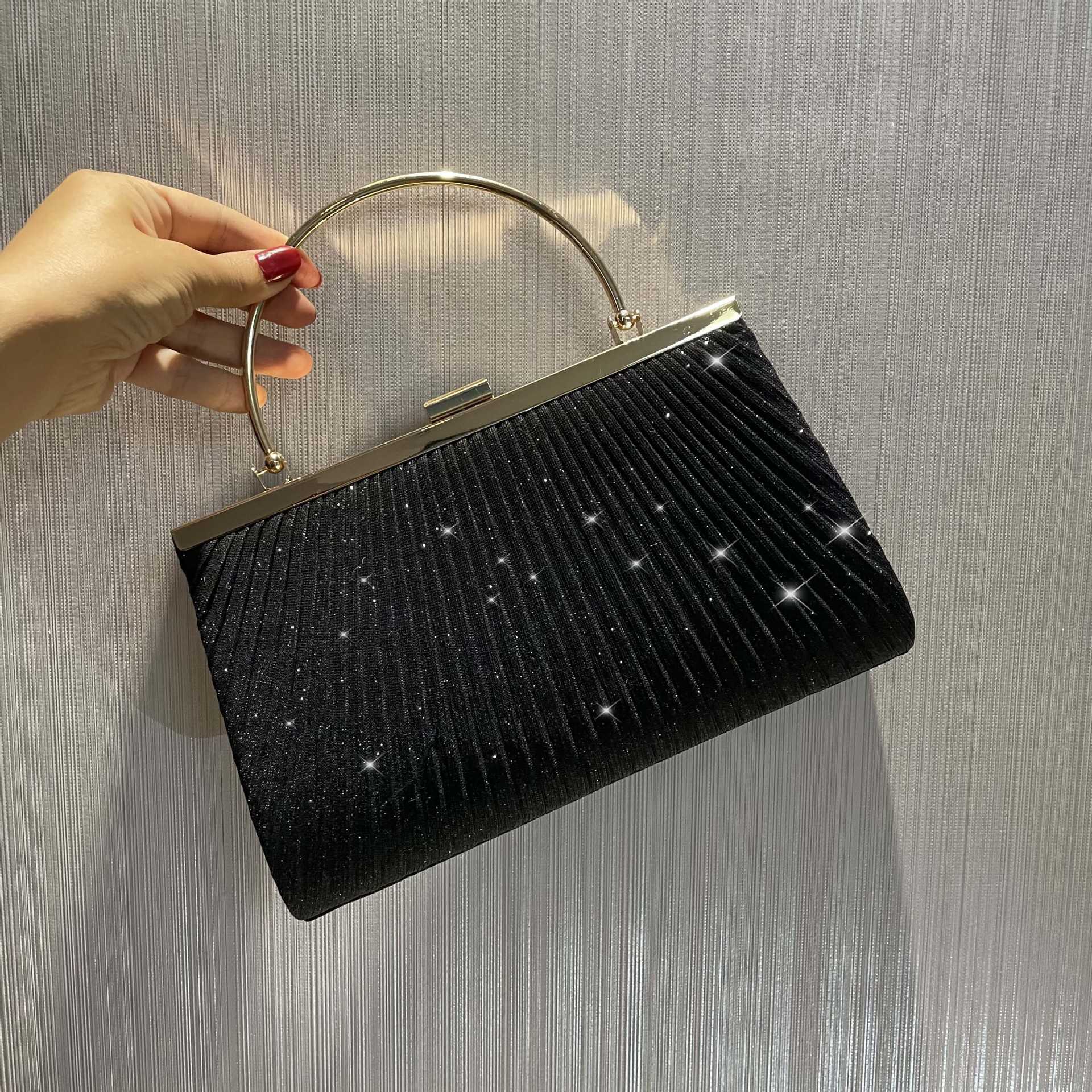 Clutch Bag New Wrinkled Shiny Dinner Bag Handbag Mobile Phone Bag Womens Banquet Bag Cheongsam Dress Bag Ktv Princess Bag 240920