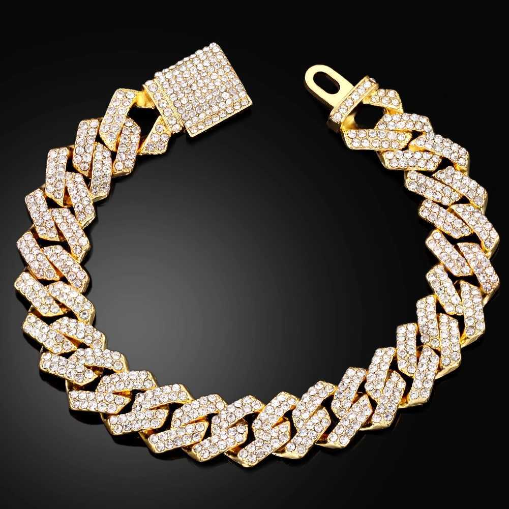 14MM d Prong Link Cuban Chain Bracelets for Men Women Full Rhinestones Chunky Miami Cuban Bracelet Punk Hip Hop Jewelry GiftXJ250219