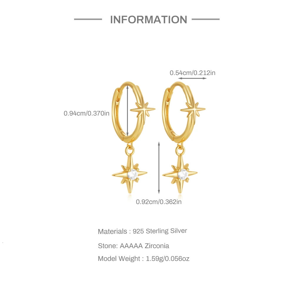 CANNER 925 Silver Minimally ed Octagonal Star Pendant Drop Earrings For Women 18K Gold Plated Ins Versatile Fine Jewelry 241214