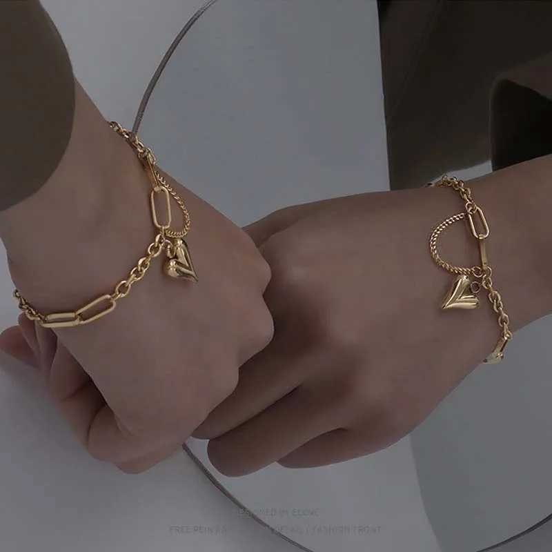2024 New Tren Gold Color Heart Tassel Pendant Bracelet For Women Stainl Steel Metal Texture Charm Bracelet Jewelry GiftXJ241214