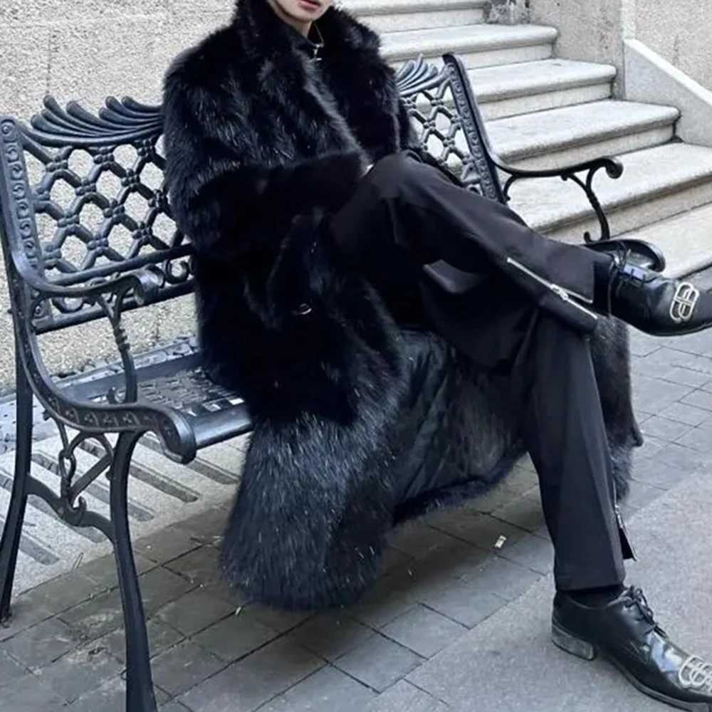 Mens artificial fur warm coat autumn and winter streetwear fashion trend young soft casual and comfortable medium length coat mens clothing W241213