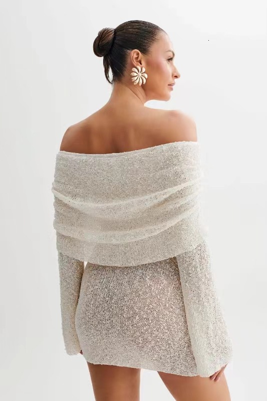 Autumn And Winter New Women's Designer High Quality Sexy Long Sleeve Shoulder Leakage Dress Bottom Skirt