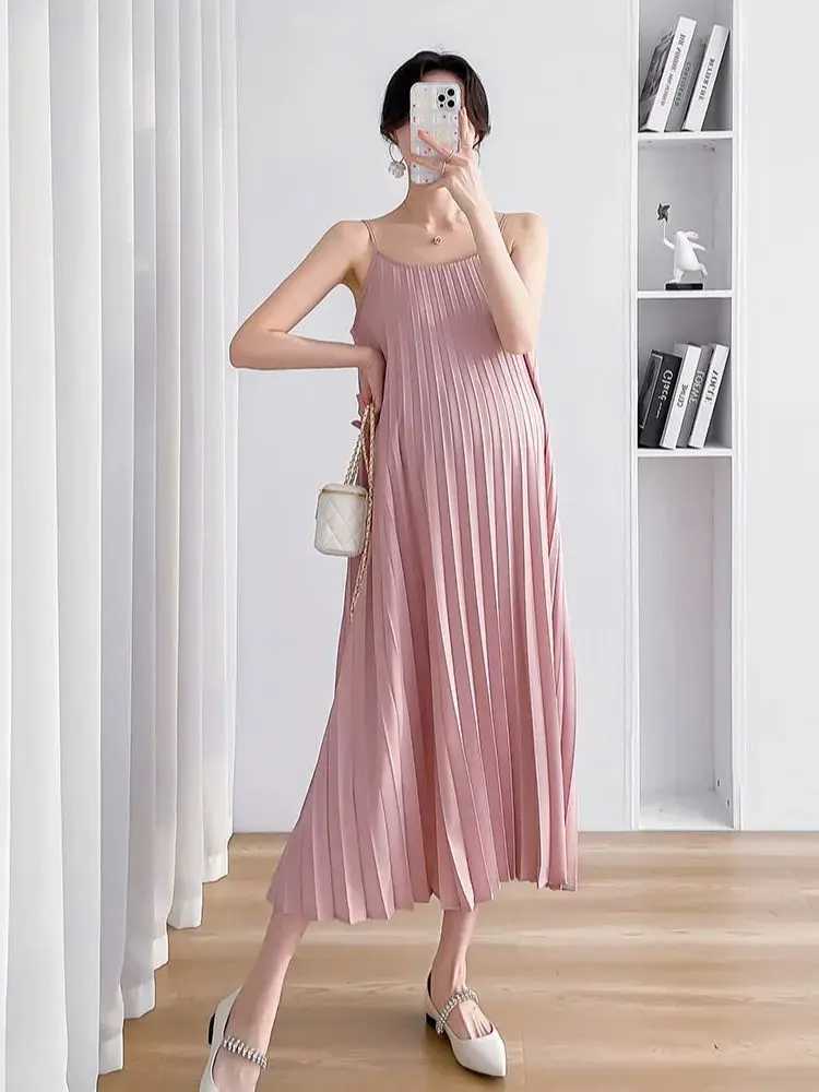 Korean Sle Autumn Pregnant Woman Pleated Dress Long Sleeve Turtleneck Fashion Materni Elegant Dress Pregnancy Evening DressXJ241213