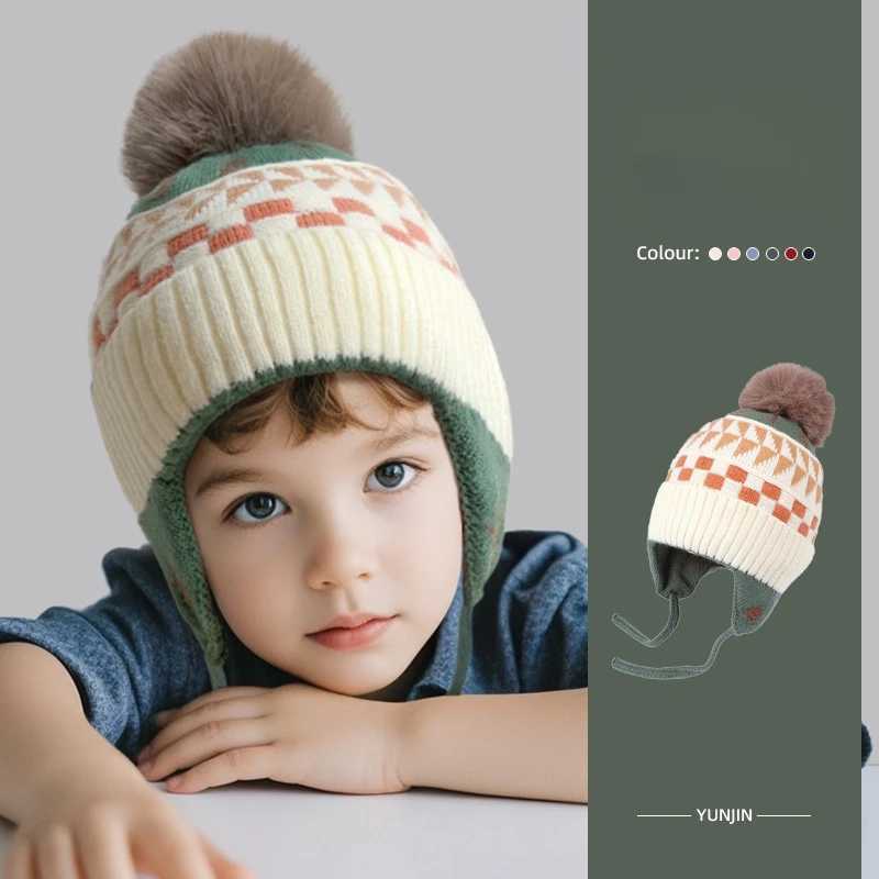 Small tree ear protection hat winter ear protection hat childrens wool hat windproof knitted warm childrens hat W241213