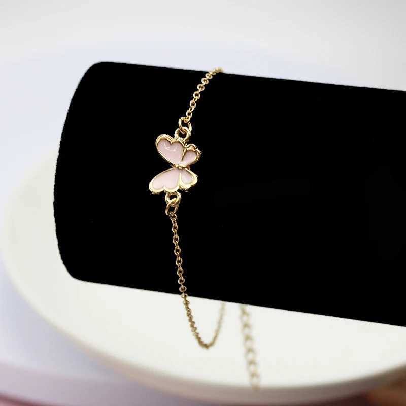 New Trend Pink Butterfly Bracelet For Women Simple Girls Sweet Tiny Charm Minimalism Enamel Pulsera Jewelry Birtay GiftXJ241214