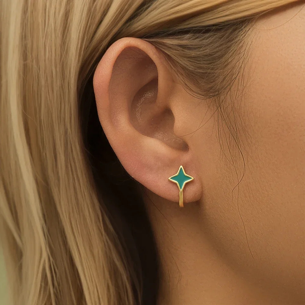 VAL 925 Sterling Silver Oil Dripping Star Stud Earring for Women Fashion Ear Buckles Earrings Students Birthday Party Jewelry 241214