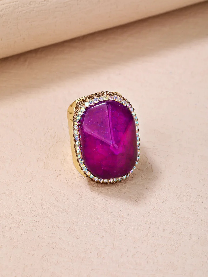 YEEVAA Purple Agate Gemstone Ring Healing Crystal Adjustable Handmade Wide14k Gold Plated Jewelry Gift 241214