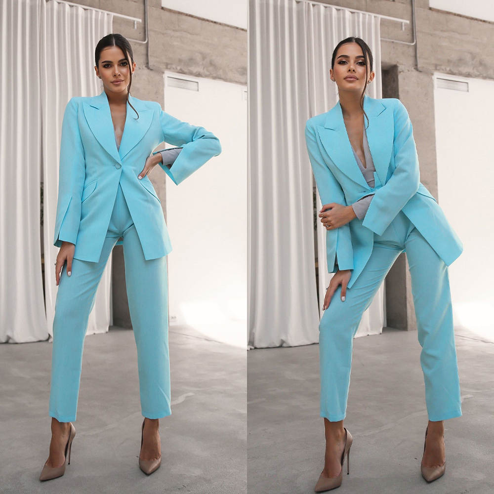 Foemal Women Suits Peaked Lapel One Button Blazer Ladies Outfits Fashion 2 Pieces Sets Pants Jacket Mother Of The Bride Suits Customized