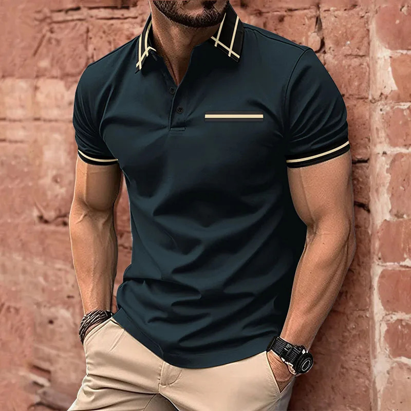 Mens summer short sleeved polo shirt collar l pocket breathable mens business casual top 241213