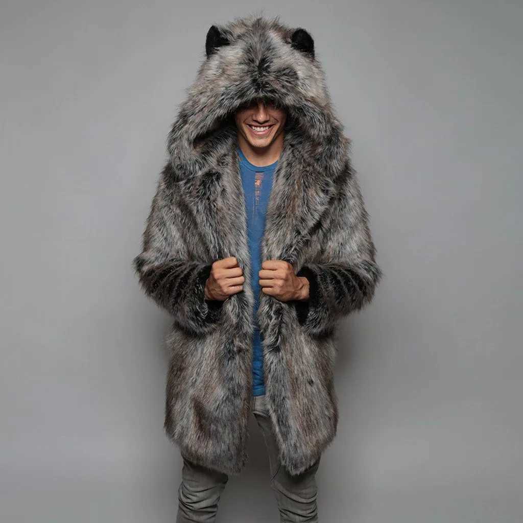 Winter Couple Men Faux Fur Coat 202 Casual Women Hooded Fox Fur Jacket Coat Bear Ear Warm Long Sleeve Jacket Overcoat W241213
