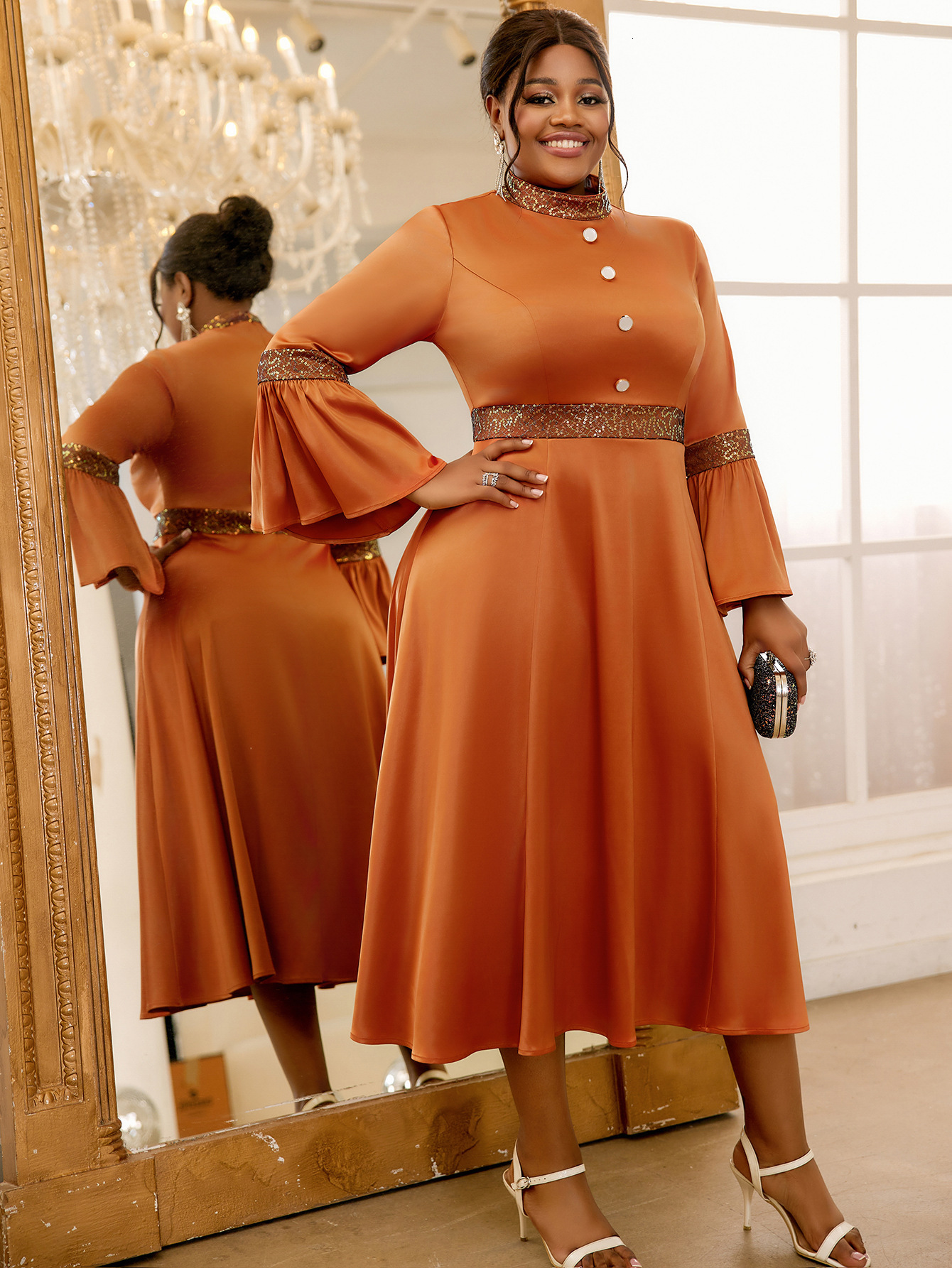 New Product: Basic Casual Plus Size Dress Women's Designer Dress Elegant Flared Sleeves Formal Dress Kardashian Style