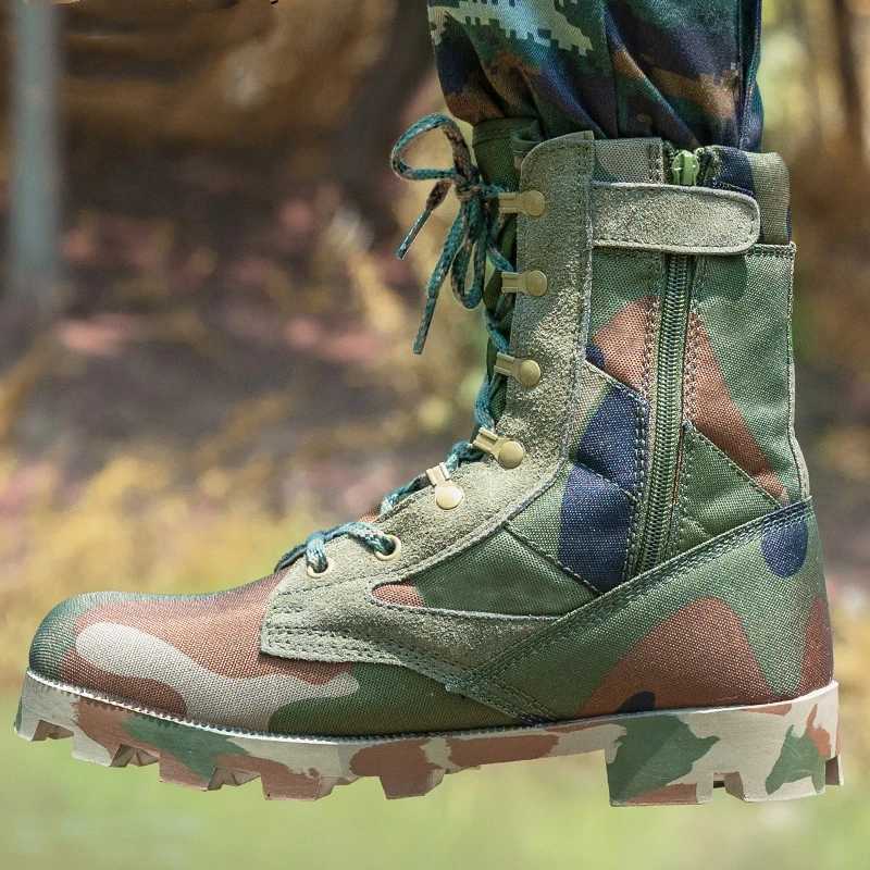 Camouflage Tactical Climb Boots Men High Top Side Zipper Training Desert Combat Work Boots Outdoor Mountaineering Hiking Shoes X241214